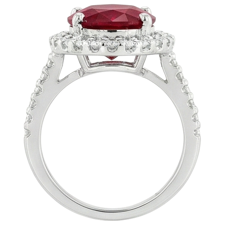 Solitaire Avec Accent 7 Ct. Bague Rubis Et Diamants Naturels Extraits des Mines ( et non cultivés en laboratoire ) Or Blanc 14K