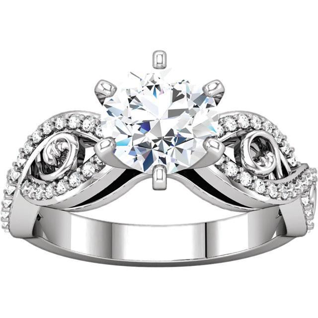 Solitaire Avec Accents Bague Fantaisie Véritable Diamant Rond 2.11 Carats WG 14K