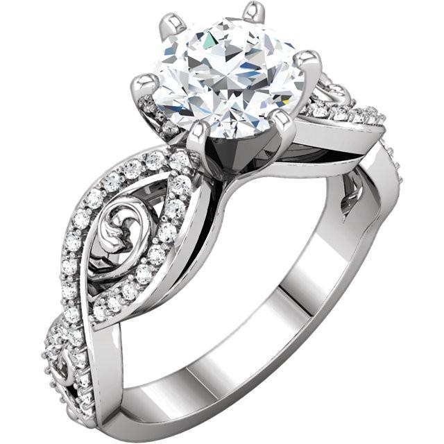 Solitaire Avec Accents Bague Fantaisie Véritable Diamant Rond 2.11 Carats WG 14K