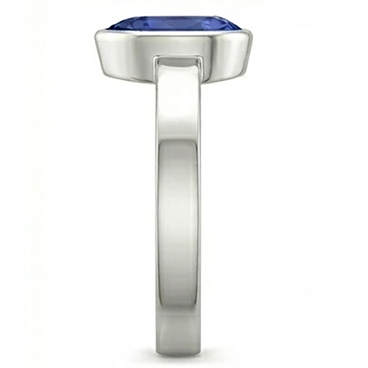 Solitaire Bague Homme Sertie Lunette Saphir Bleu Taille Poire 2.50 Carats