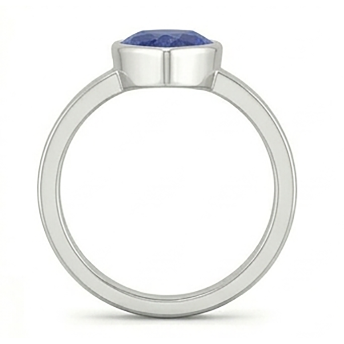 Solitaire Bague Homme Sertie Lunette Saphir Bleu Taille Poire 2.50 Carats