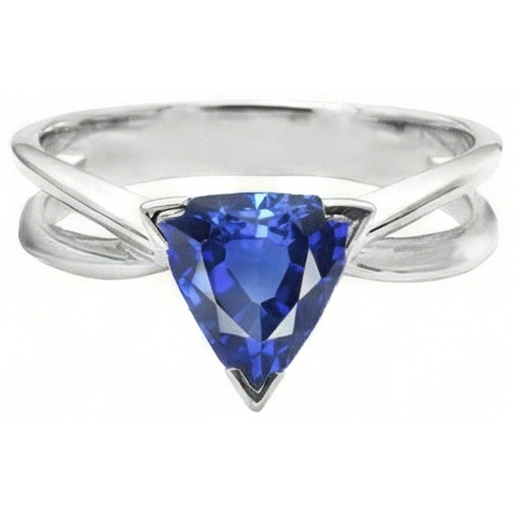 naturel trillion saphir 1carats bague angle de côté