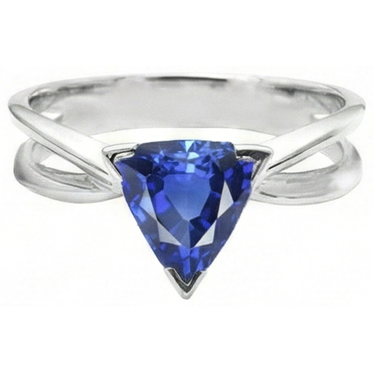 naturel trillion saphir 1carats bague angle de côté