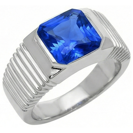 Solitaire Bague pour homme Radiant Saphir de Ceylan Sertie affleurante 2,50 carats