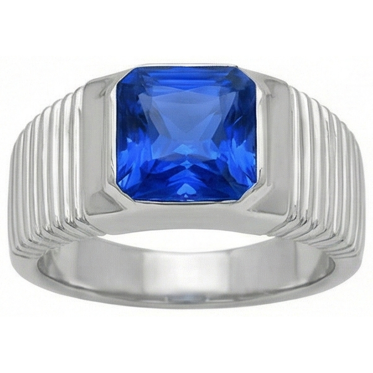 Solitaire Bague pour homme Radiant Saphir de Ceylan Sertie affleurante 2,50 carats