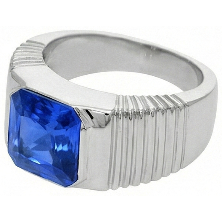 Solitaire Bague pour homme Radiant Saphir de Ceylan Sertie affleurante 2,50 carats