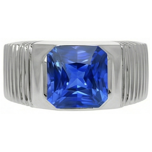 Solitaire Bague pour homme Radiant Saphir de Ceylan Sertie affleurante 2,50 carats