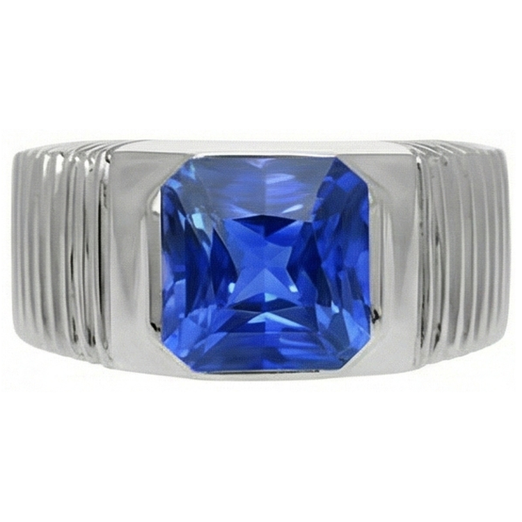 Solitaire Bague pour homme Radiant Saphir de Ceylan Sertie affleurante 2,50 carats