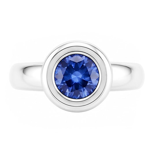 Solitaire Ceylan Saphir Rond 1 Ct. Bague Bijoux En Or