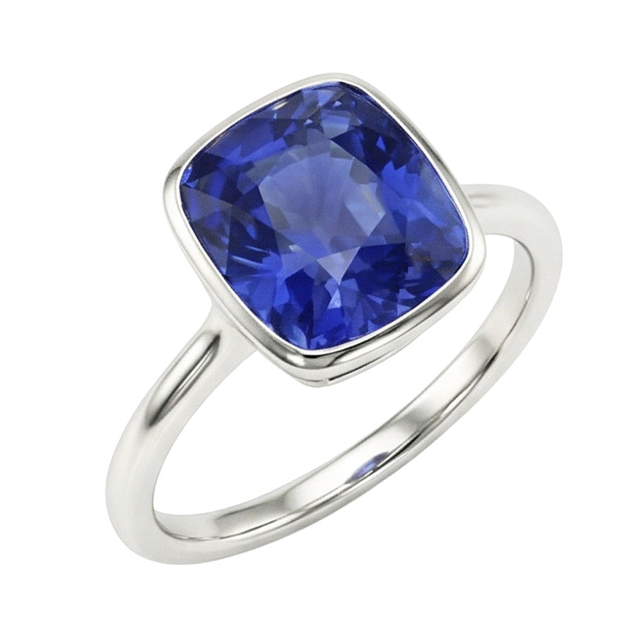 Solitaire Coussin Saphir Bague Lunette Ensemble 2 Carats Bijoux De Pierres Précieuses