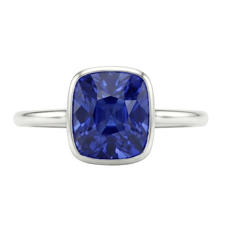 Solitaire Coussin Saphir Bague Lunette Ensemble 2 Carats Bijoux De Pierres Précieuses