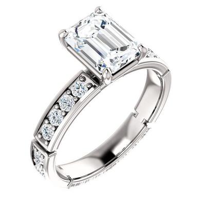 Solitaire Diamant Emeraude Scintillant De 2.01 Carats Réel Diamant Avec Accents Bague En Or