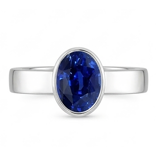 Solitaire Gemstone Mens Ring Ceylan Saphir Lunette Sertie 2.50 Carats
