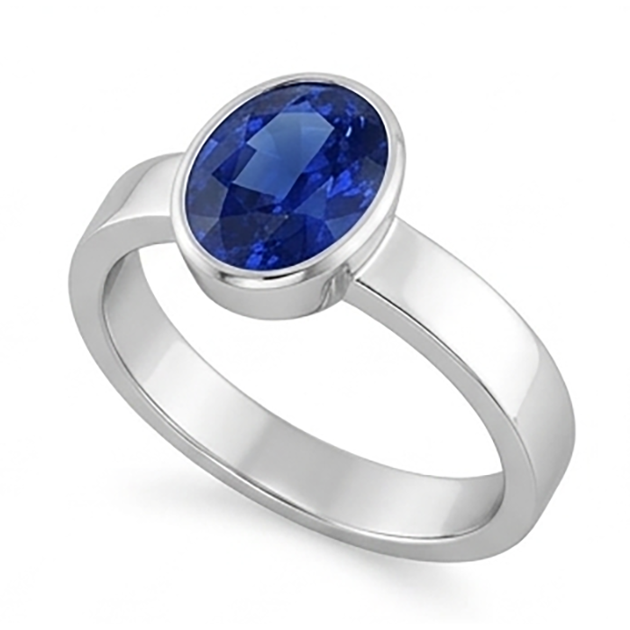 Solitaire Gemstone Mens Ring Ceylan Saphir Lunette Sertie 2.50 Carats