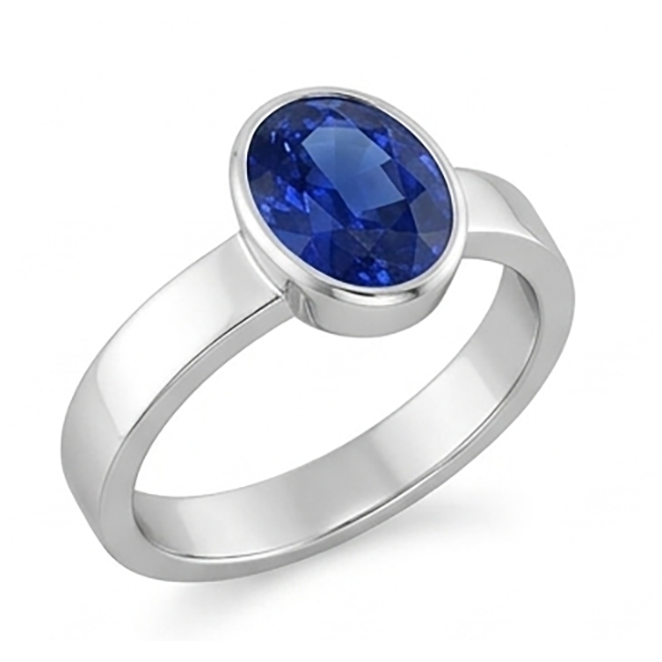 Solitaire Gemstone Mens Ring Ceylan Saphir Lunette Sertie 2.50 Carats