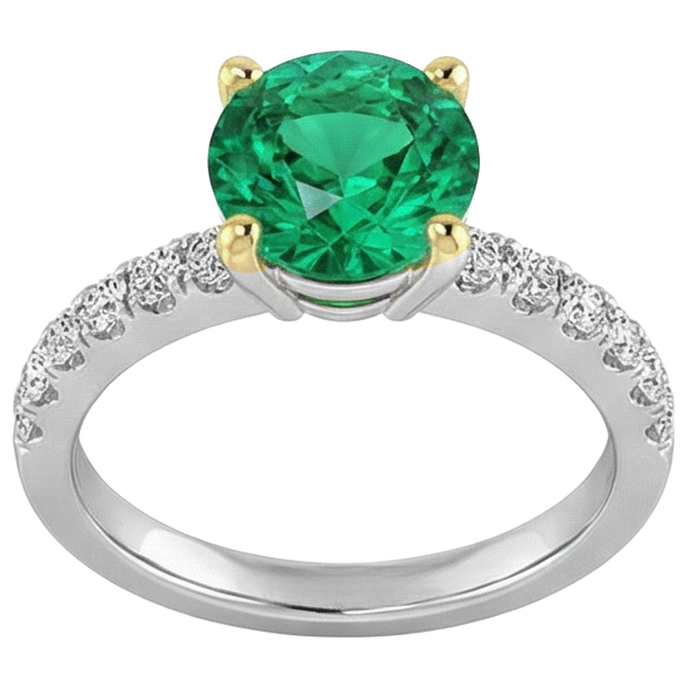 Bague Pierre de Couleur Or 14K Bicolore avec Émeraude Colombienne – vue de profil
