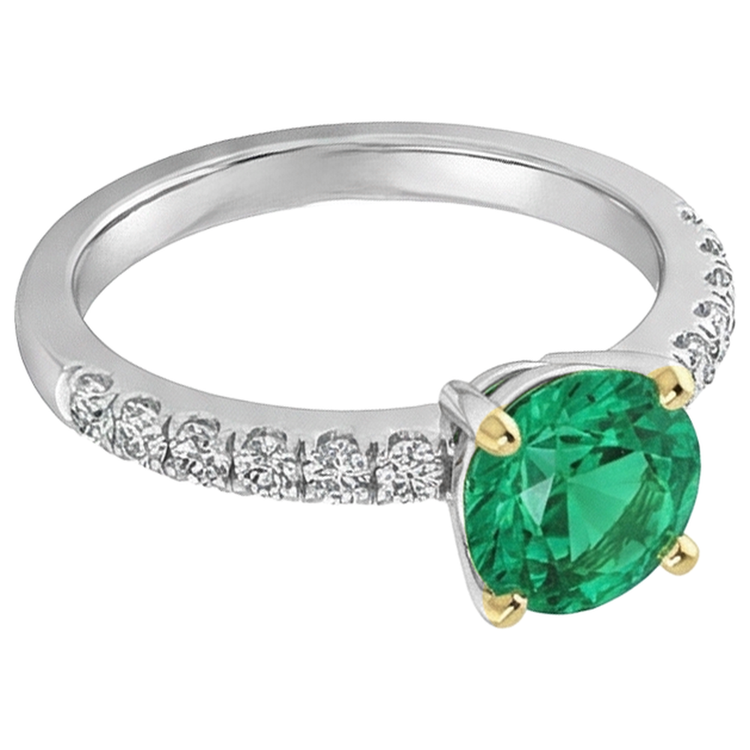 Bague Pierre de Couleur Or 14K Bicolore avec Émeraude Colombienne – vue d'angle