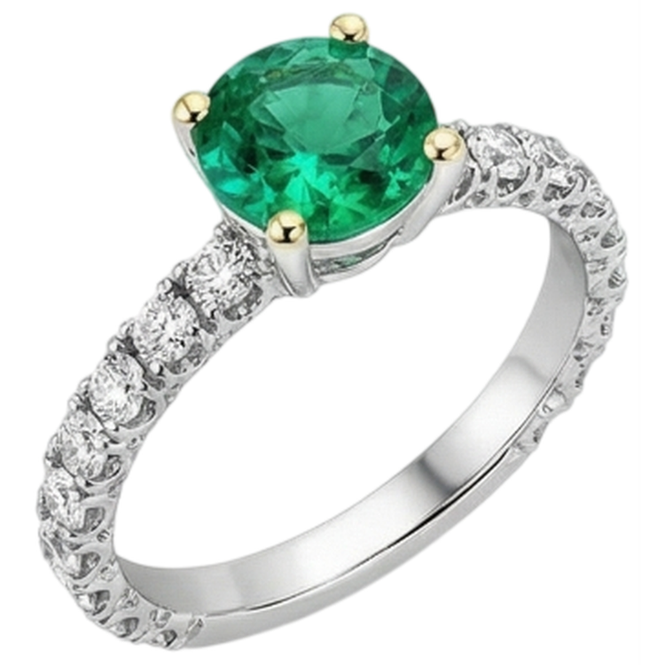 Taille Ronde Émeraude Colombienne bague en Or Deux Tons 14 Carats – vue de face