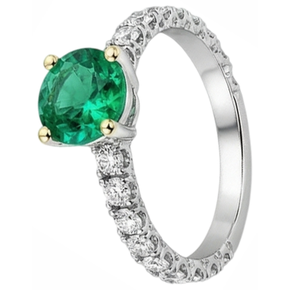 Émeraude Colombienne Bague avec Gemme 2,50-carats Or Deux Tons 14 Carats – vue de côté