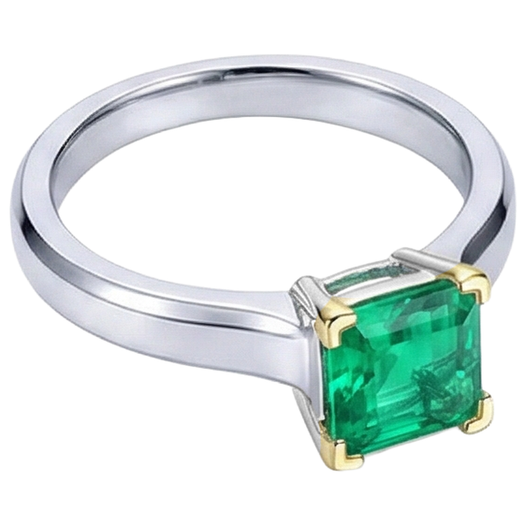 Émeraude Taille Émeraude Bague avec Gemme en Or 14K Bicolore – vue d'angle