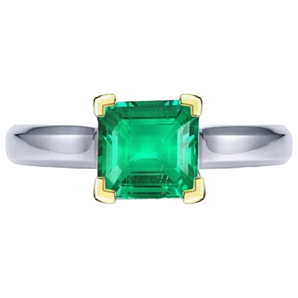 Émeraude Bague avec Gemme 2,50-carats Or 14K Bicolore – vue de face