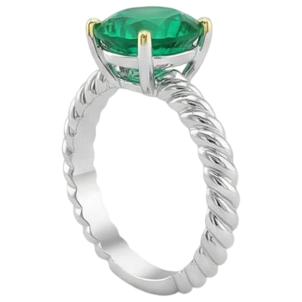 Émeraude Bague Pierre Précieuse 3-carats Or 14K Bicolore – vue de dessus