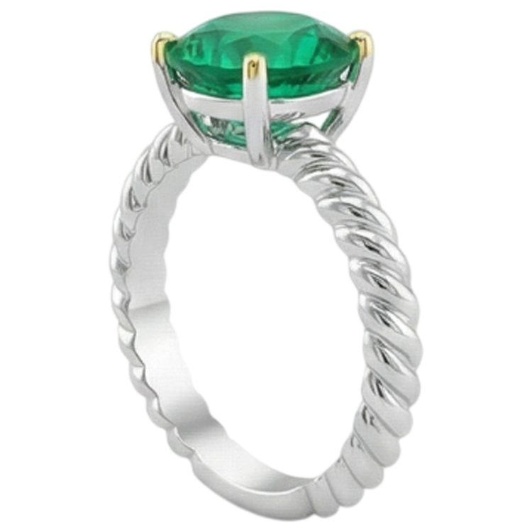 Émeraude Bague Pierre Précieuse 3-carats Or 14K Bicolore – vue de dessus