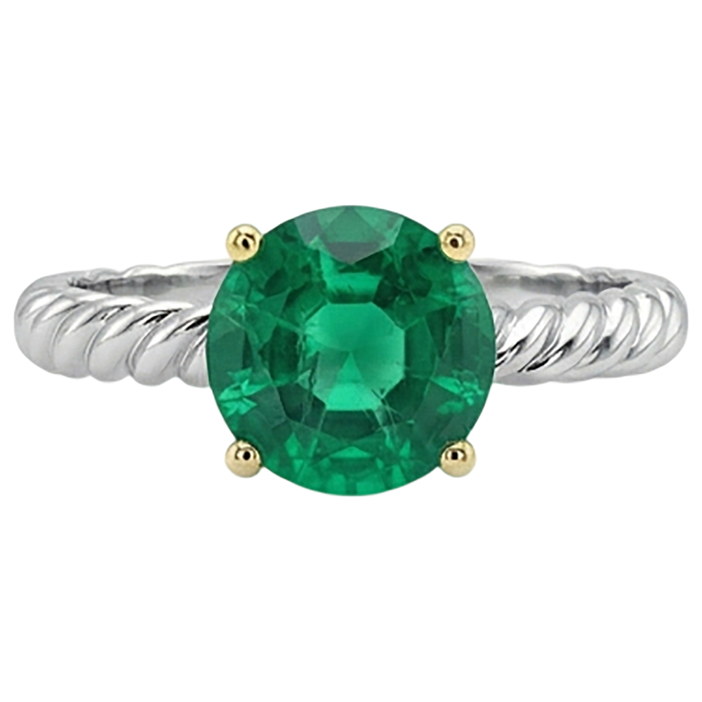 Émeraude Taille Brillant Bague Pierre Précieuse en Or 14K Bicolore – vue de face