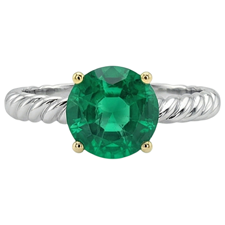 Émeraude Taille Brillant Bague Pierre Précieuse en Or 14K Bicolore – vue de face