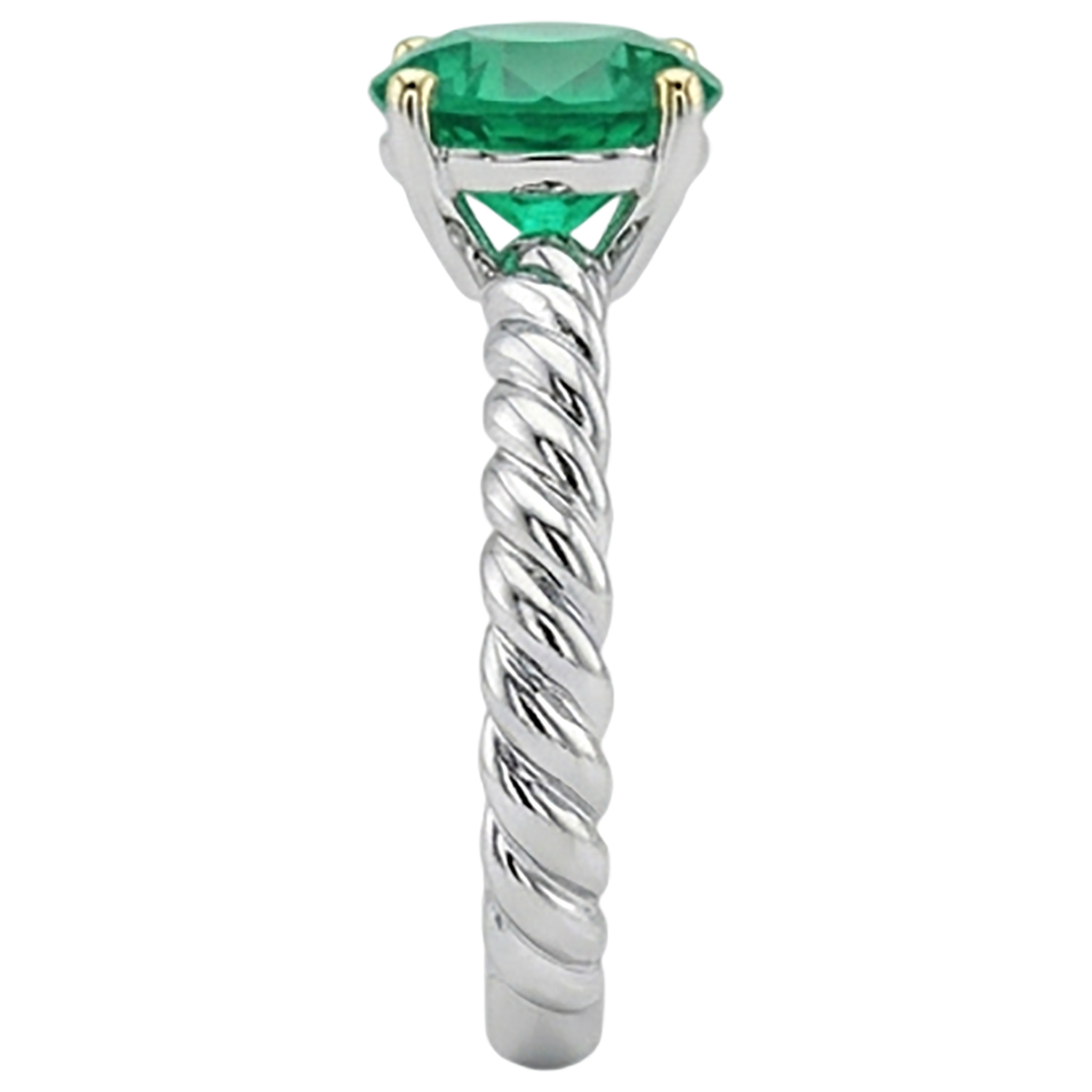 Taille Brillant Émeraude bague en Or 14K Bicolore – vue de profil