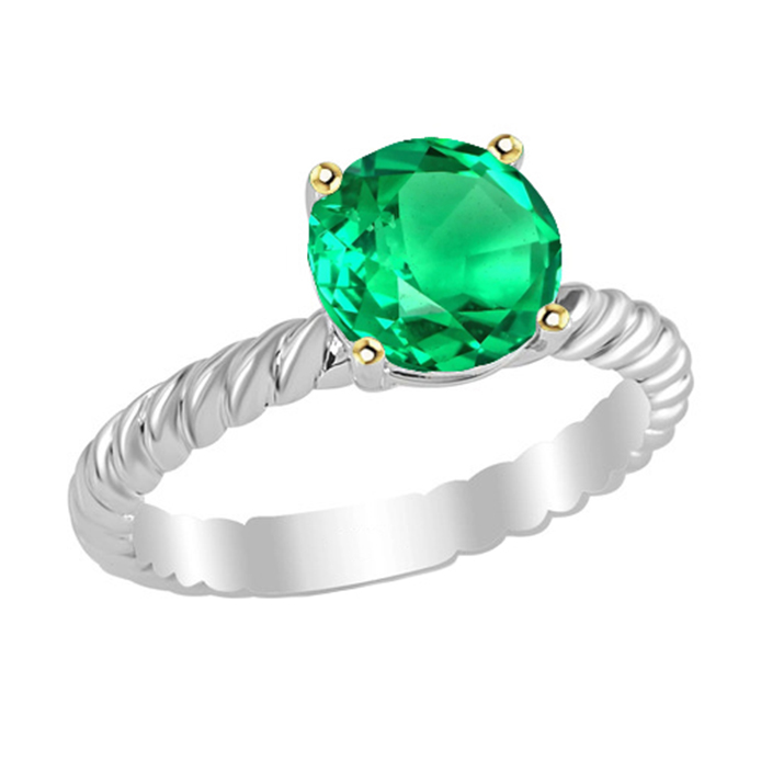 Émeraude Taille Brillant Bague Pierre Précieuse en Or 14K Bicolore – vue principale
