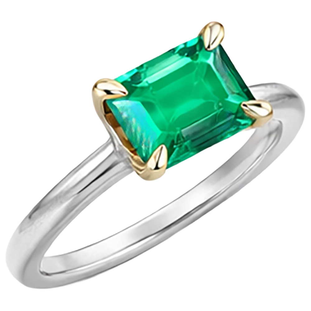 Émeraude Fine Bague Pierre Précieuse 2-carats Or Bicolore 14 Carats – vue de côté