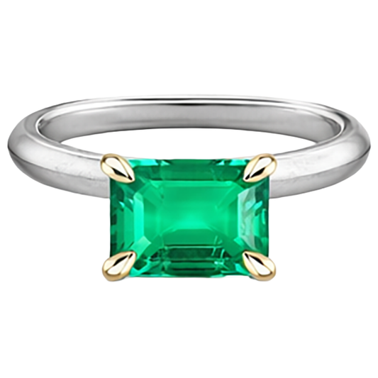 Bague Pierre Précieuse Or Bicolore 14 Carats avec Émeraude Fine – vue de face