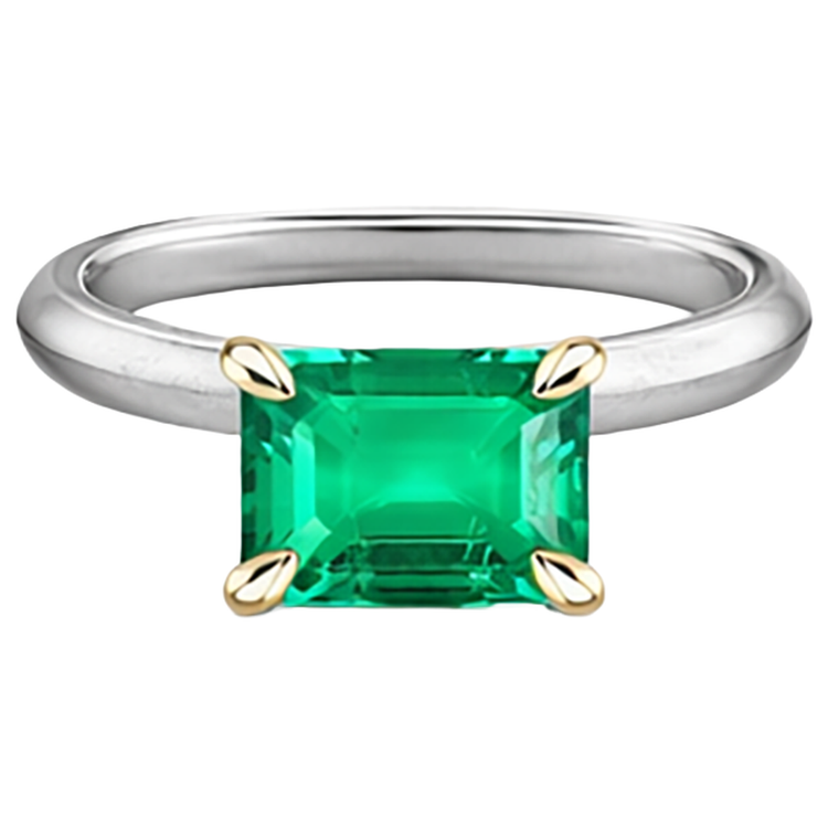 Bague Pierre Précieuse Or Bicolore 14 Carats avec Émeraude Fine – vue de face