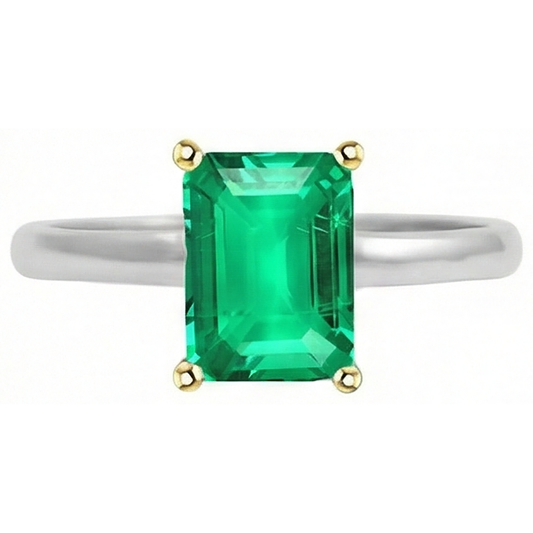 Émeraude Fine Taille à Degrés Bague Pierre de Couleur en Or 14K Bicolore – vue de face