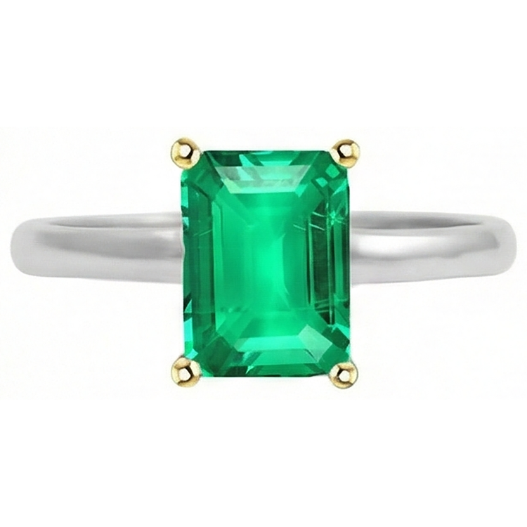 Émeraude Fine Taille à Degrés Bague Pierre de Couleur en Or 14K Bicolore – vue de face