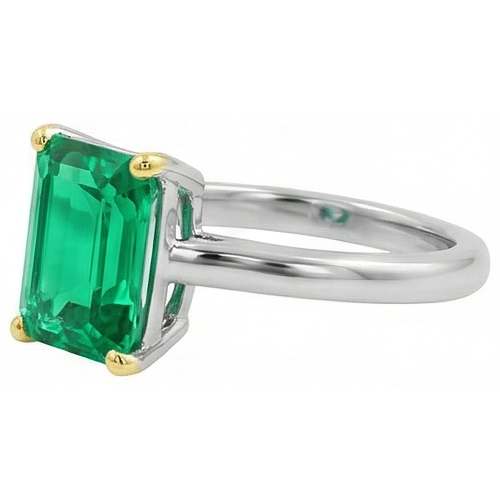Émeraude Fine Bague Pierre de Couleur 3,50-carats Or 14K Bicolore – vue de profil
