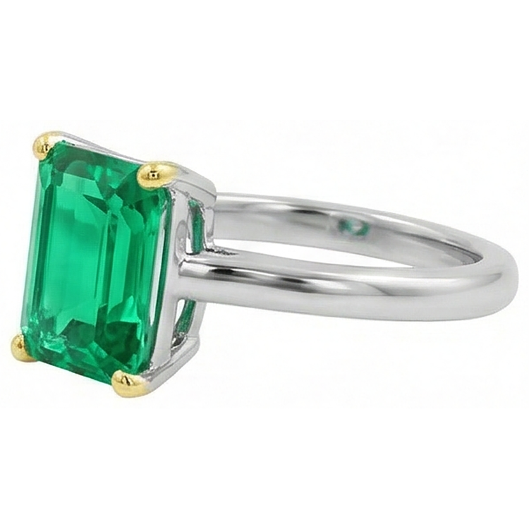 Émeraude Fine Bague Pierre de Couleur 3,50-carats Or 14K Bicolore – vue de profil