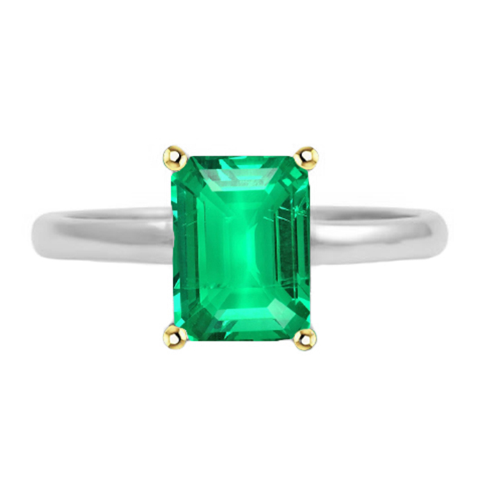 Bague Pierre de Couleur Or 14K Bicolore avec Émeraude Fine – vue principale