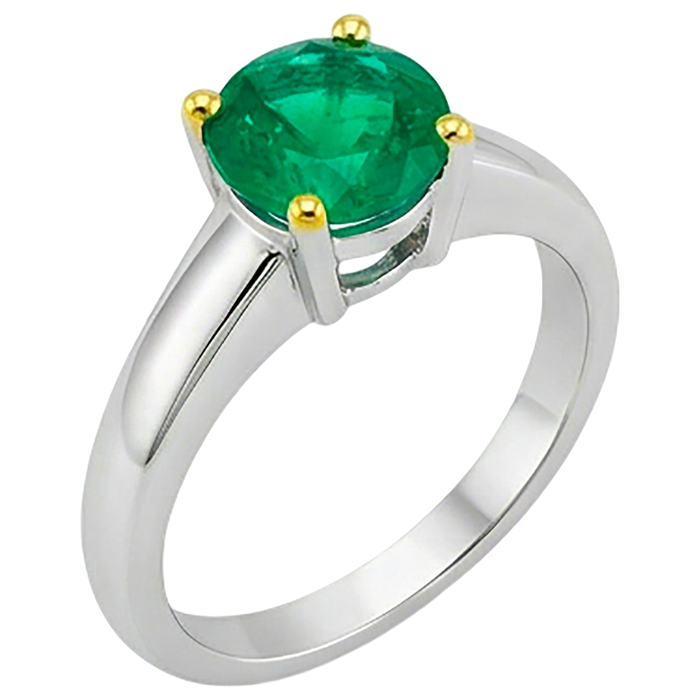 Émeraude Fine Bague Pierre de Couleur 2-carats Or 14K Bicolore – vue de profil