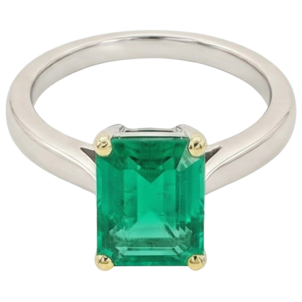 Élégant Émeraude Fine Bague Pierre Précieuse 2,50 carats – vue de face