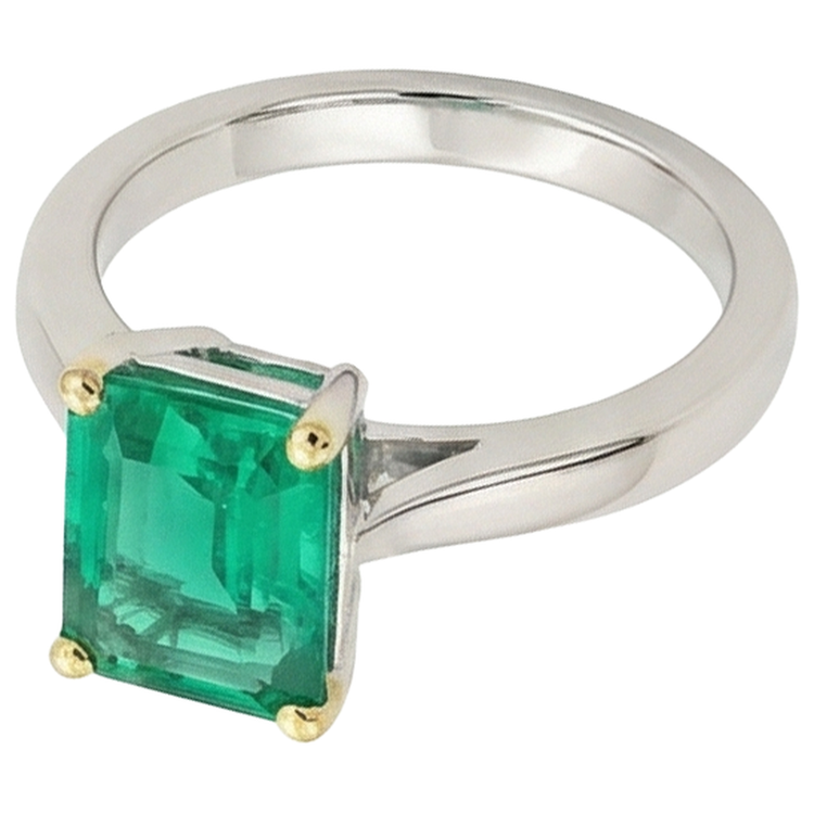 Émeraude Fine Bague Pierre Précieuse 2,50 carats Or 14K Bicolore – vue de côté