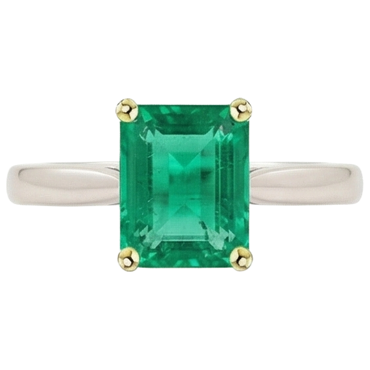 Émeraude Fine Bague Pierre Précieuse 2,50-carats Or 14K Bicolore – vue de profil