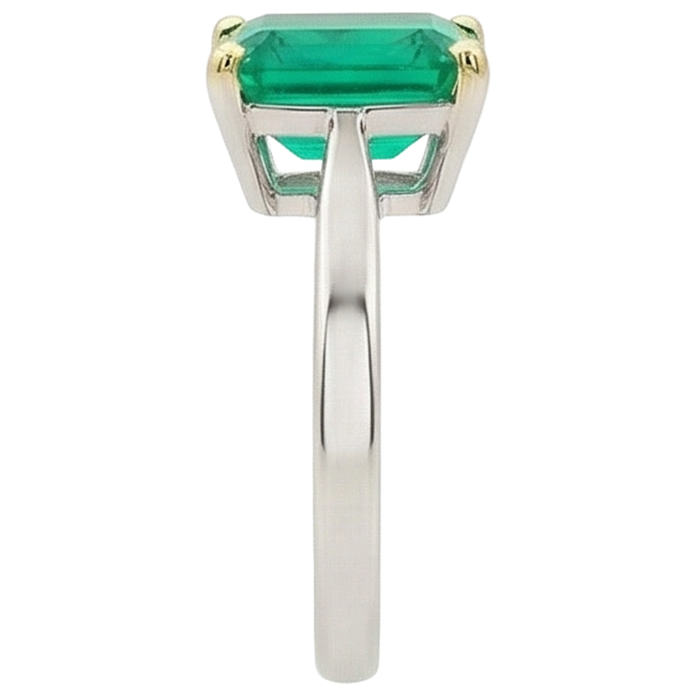 Émeraude Fine Taille Émeraude Bague Pierre Précieuse en Or 14K Bicolore – vue de dessus