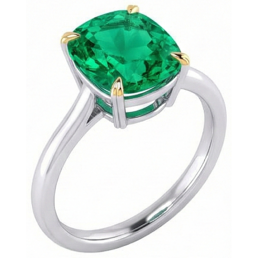 Émeraude Colombienne Bague avec Gemme 3,50 carats Or Bicolore 14 Carats – vue de face