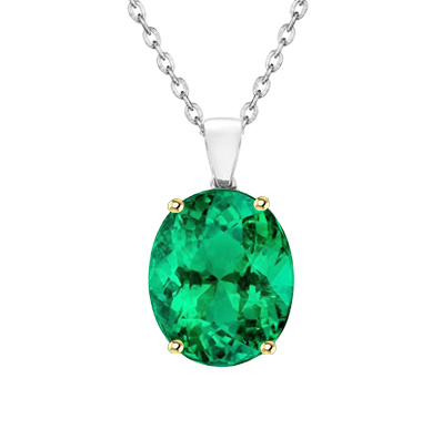 Émeraude Taille Ovale Pendentif Gemme en Or 14K Bicolore – vue principale