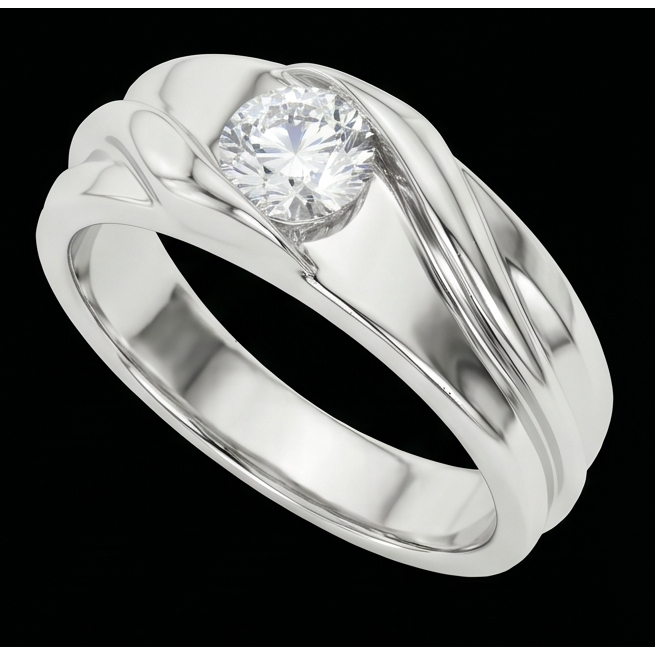 Solitaire Hommes Bague de Mariage Ronde Coupe