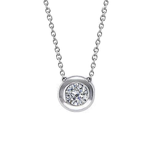 Solitaire Lunette Sertie Naturel Diamant Femmes Collier Pendentif 0.75 Carat WG 14K