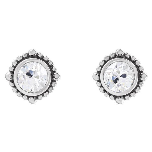 Solitaire Naturel Diamond Studs Round Vieux mineur 3 Carats Push Backs Lunette Sertie