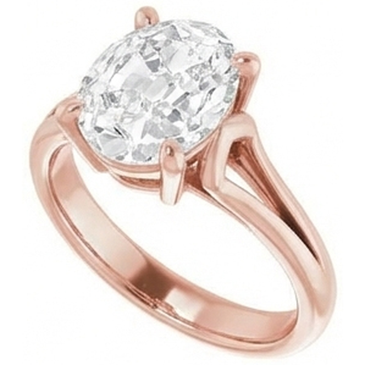 Solitaire Ovale Véritable Diamant Taille Ancienne Sertie Griffes 5.75 Carats Tige Fendue